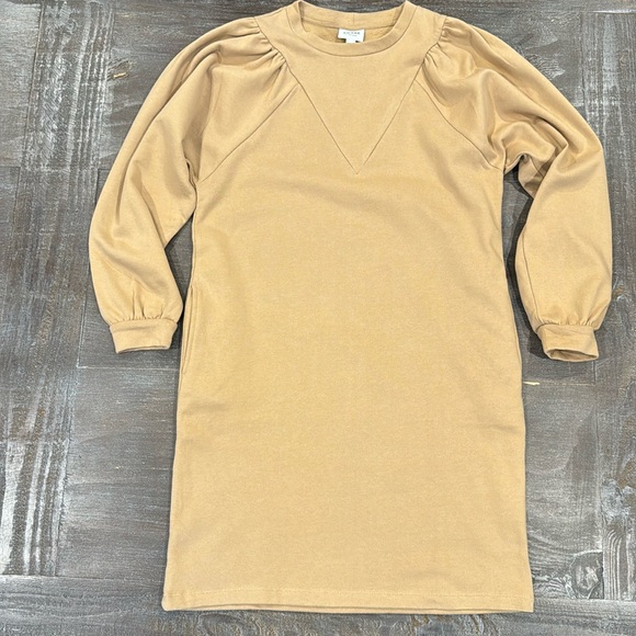 Aware by Vero Moda Sweatshirt Dress Pocket Dress Size XS Puff Sleeve Tan Comfy - Picture 1 of 13